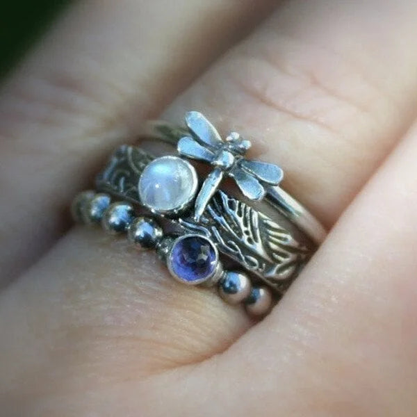 Dragonfly Inlaid Stacking Ring