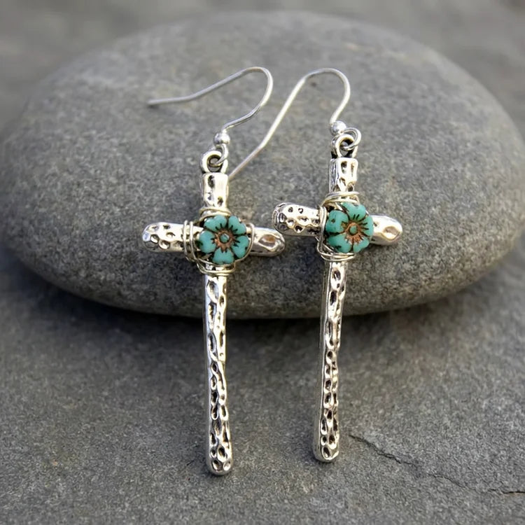 Vintage Turquoise Cross Earrings