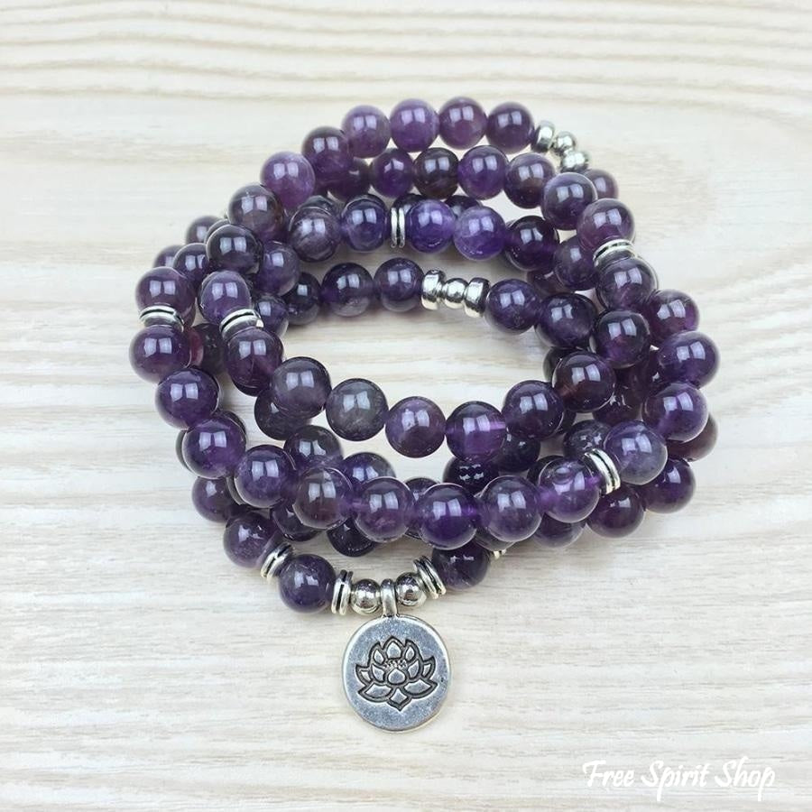 108 Natural Amethyst Stone Mala Prayer Beads Bracelet