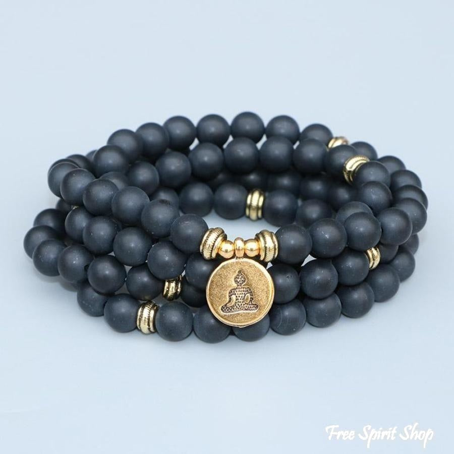 108 Natural Matte Black Onyx Mala Bead Bracelet