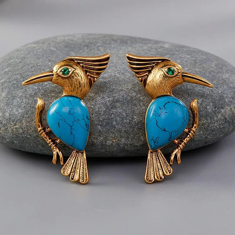 Vintage Turquoise Woodpecker Stud Earrings