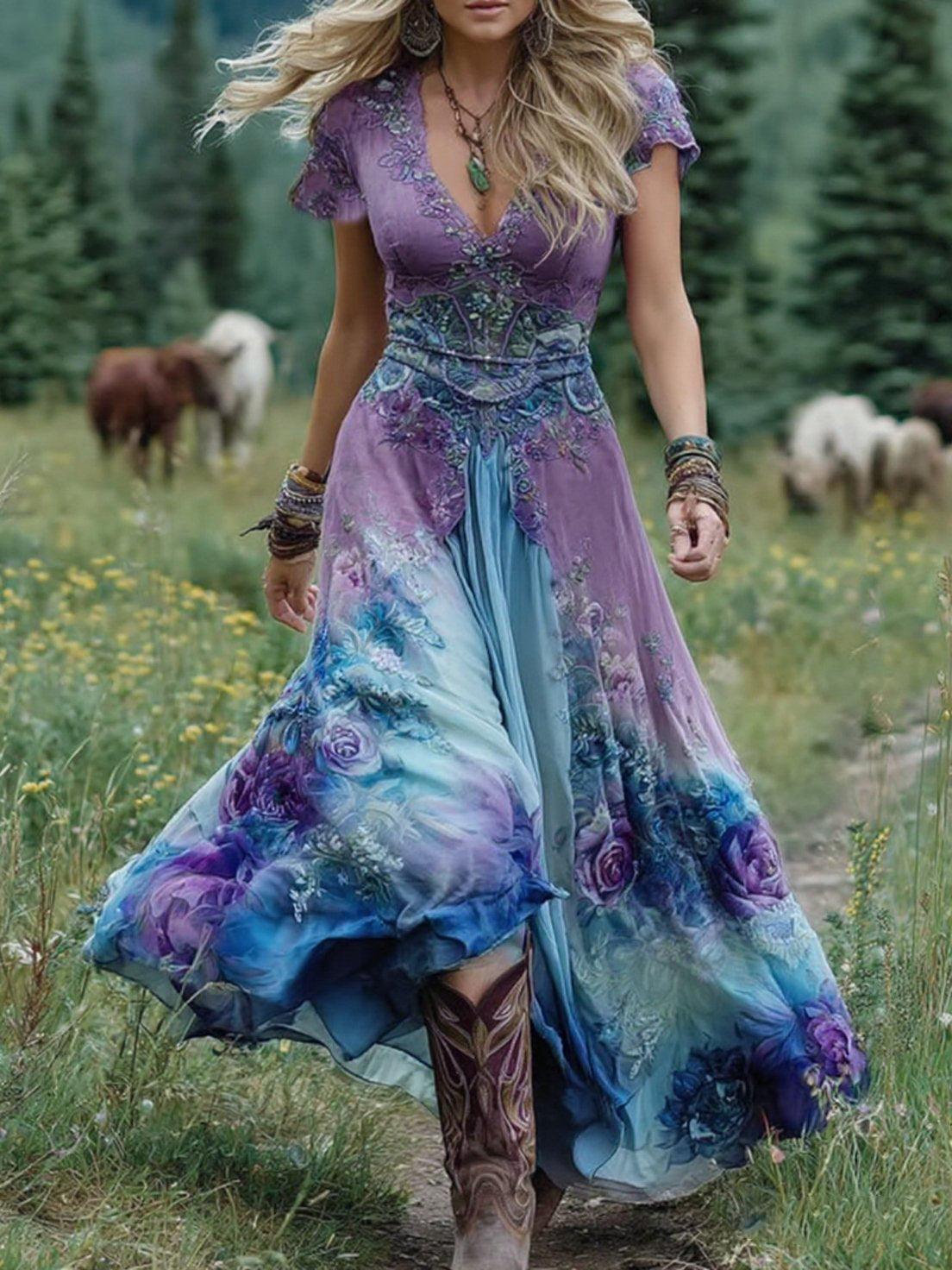 Ava™ - Gradient Floral Maxi Dress