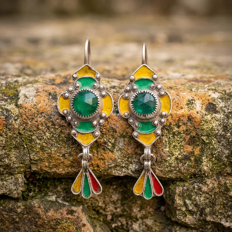 Vintage Emerald Enamel Drop Earrings