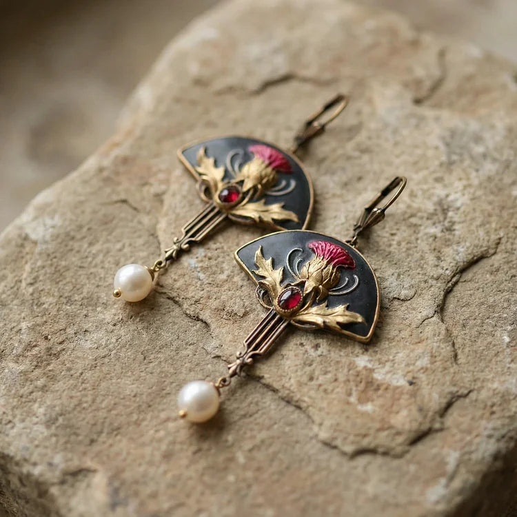 Boho Pearl & Crimson Crystal Earrings