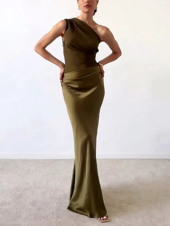 Anita™ - Elegant Pleated Maxi Evening Dress with One Shoulder