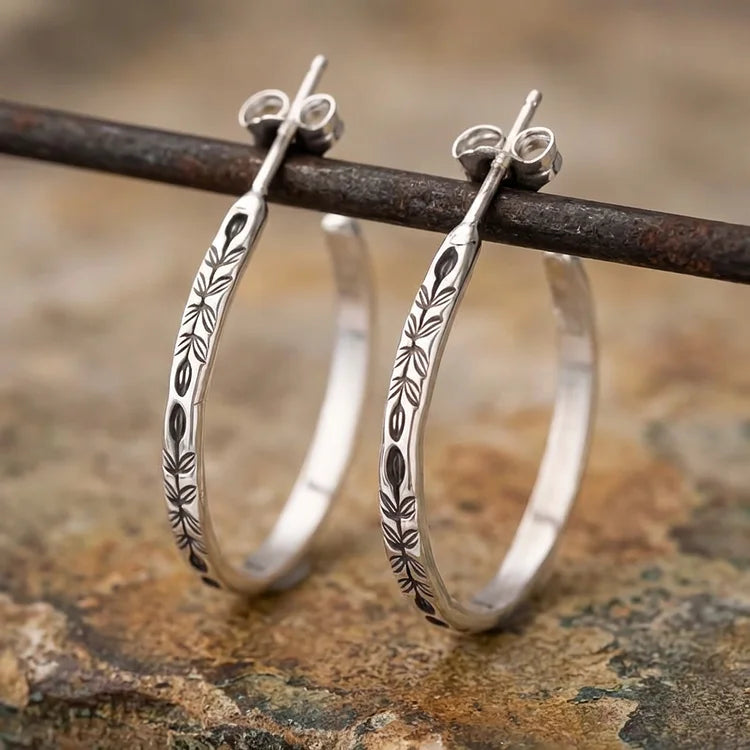 Vintage Engraved Floral Hoop Earrings