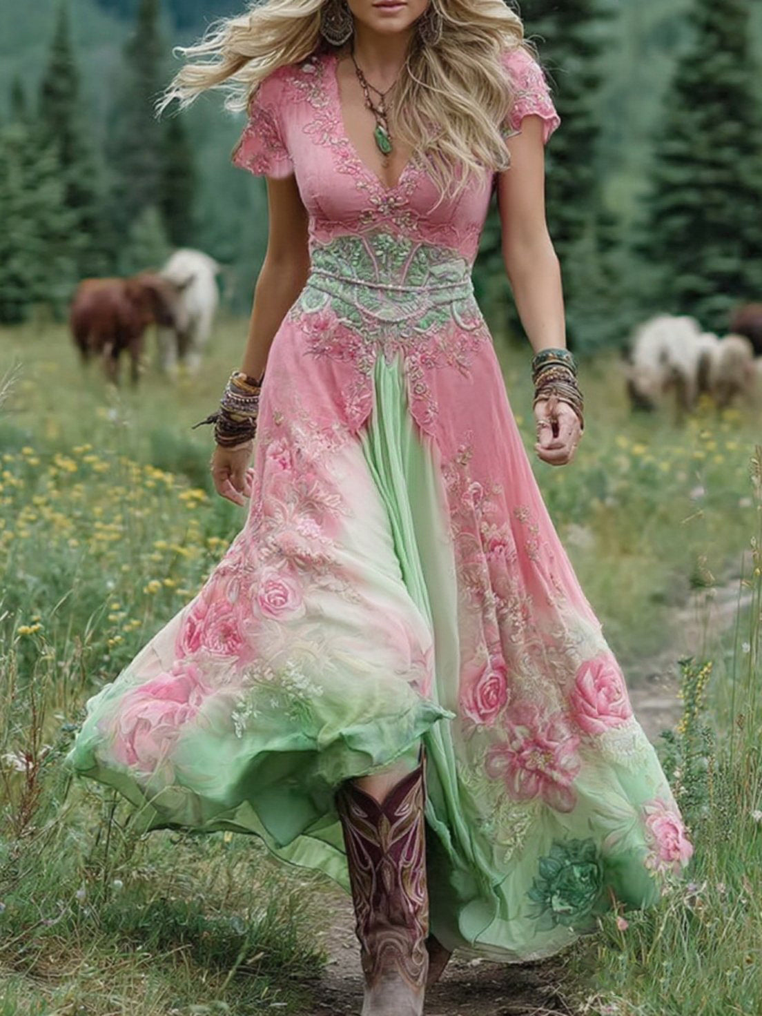 Ava™ - Gradient Floral Maxi Dress
