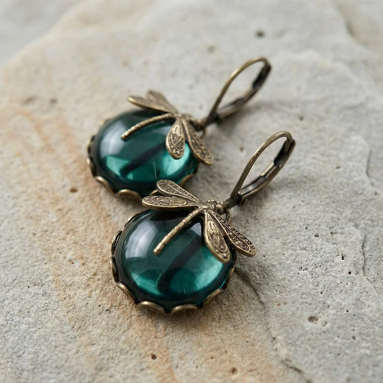 Antique Gold Dragonfly Drop Earrings