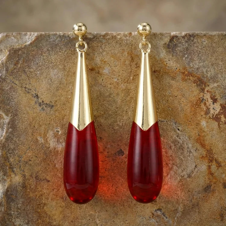 Vintage Ruby Teardrop Dangle Earrings