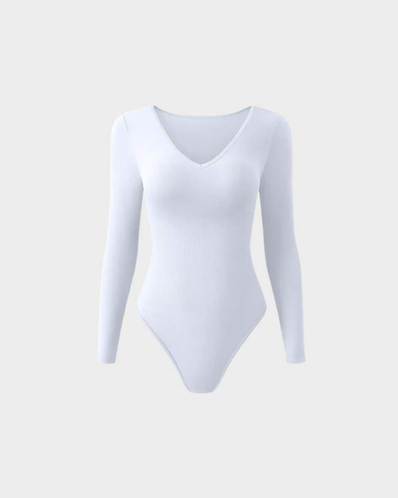 Ribbed V-Neck Long Sleeve Bodysuit