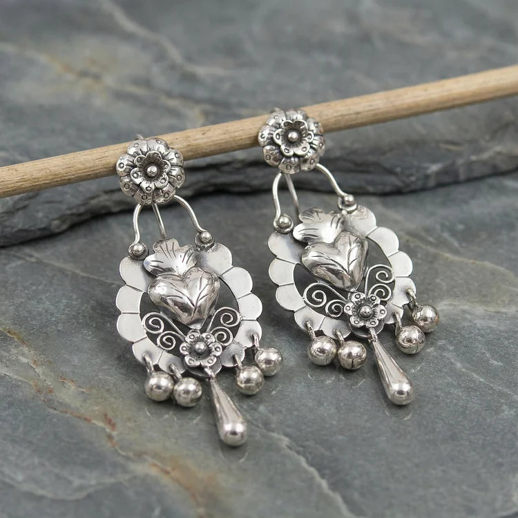 Bohemian Bloom Engraved Earrings