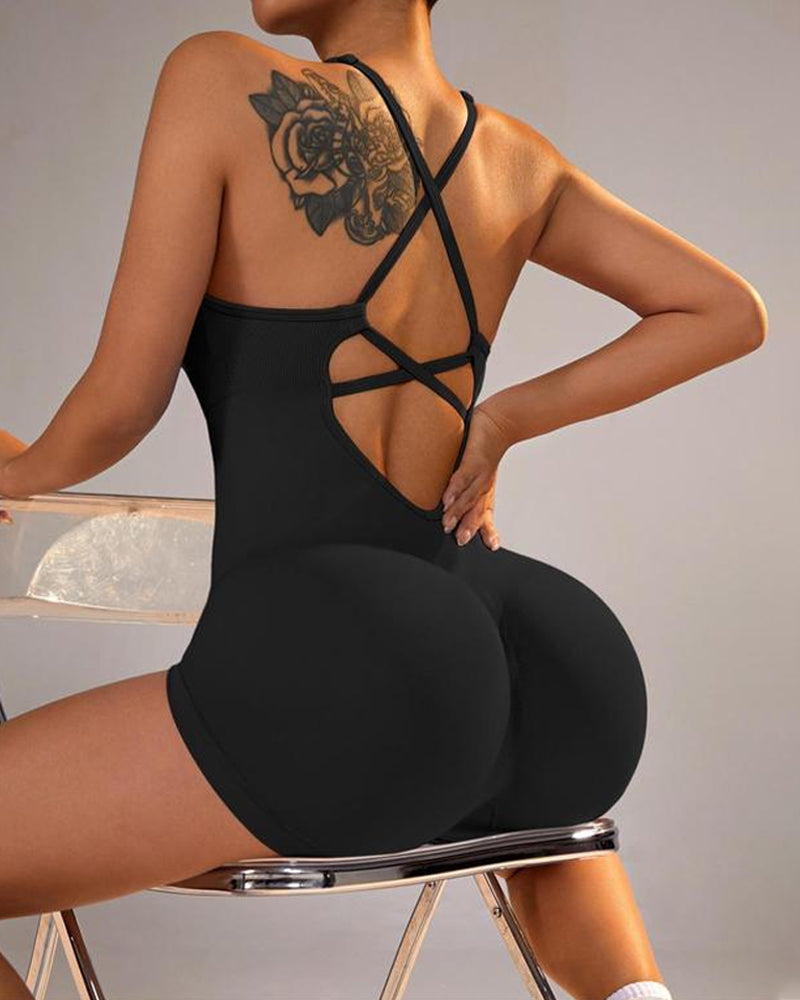 Cross-Back Bodycon Sports Bodysuit