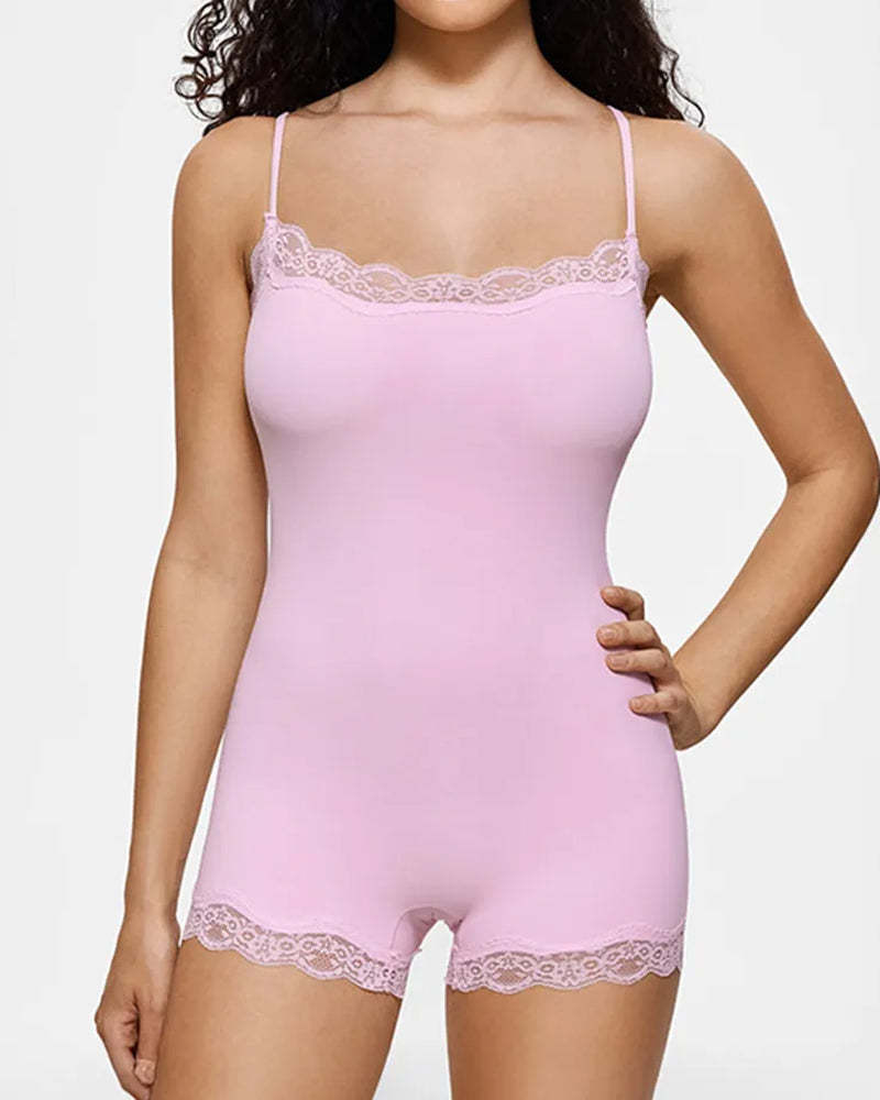 Women's Spaghetti Strap Lace Seamless Sexy Bodysuit and Jumpsuit