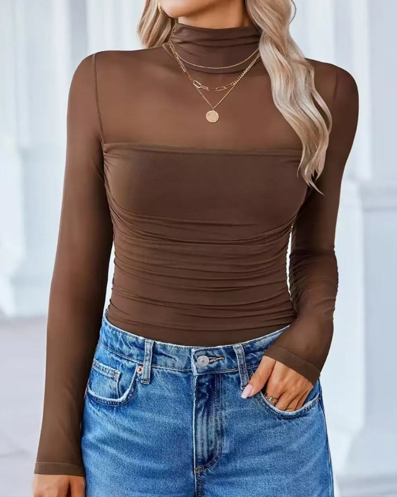 Women's High Neck Mesh Long Sleeve Shaping Bodysuit