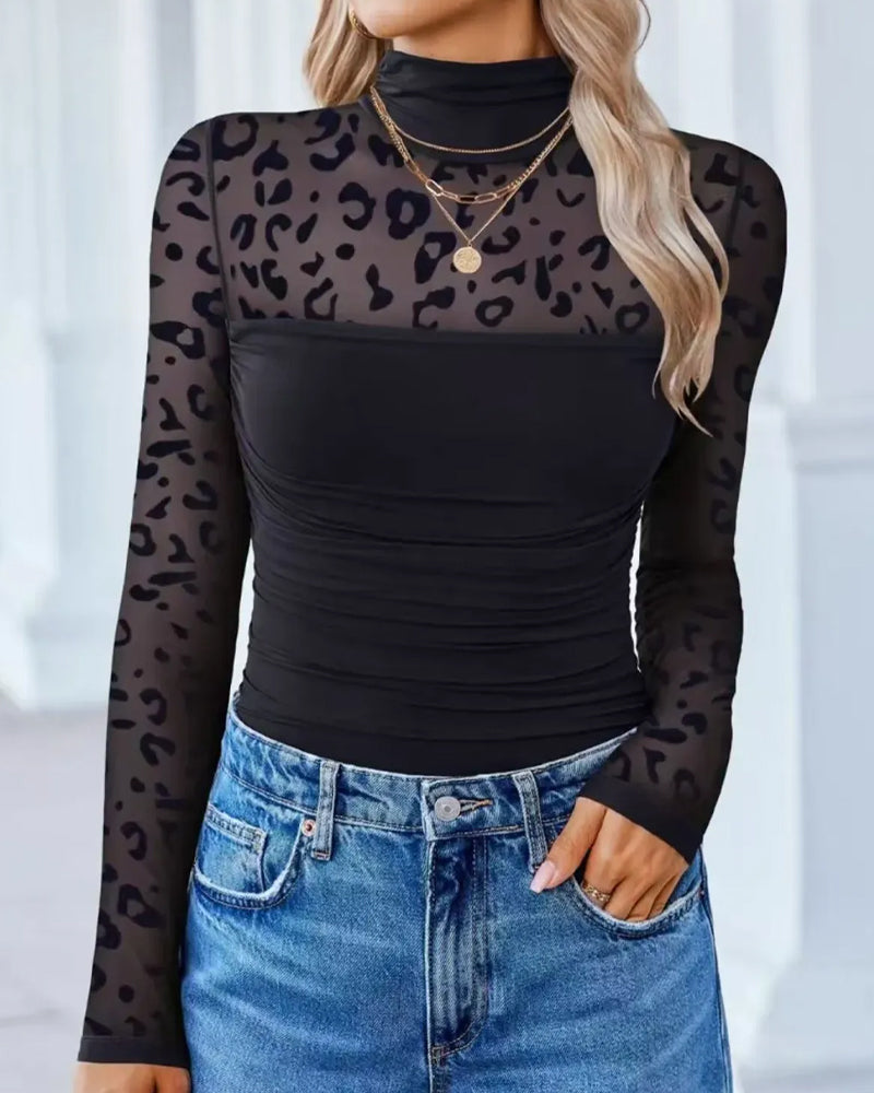 Women's High Neck Mesh Long Sleeve Shaping Bodysuit