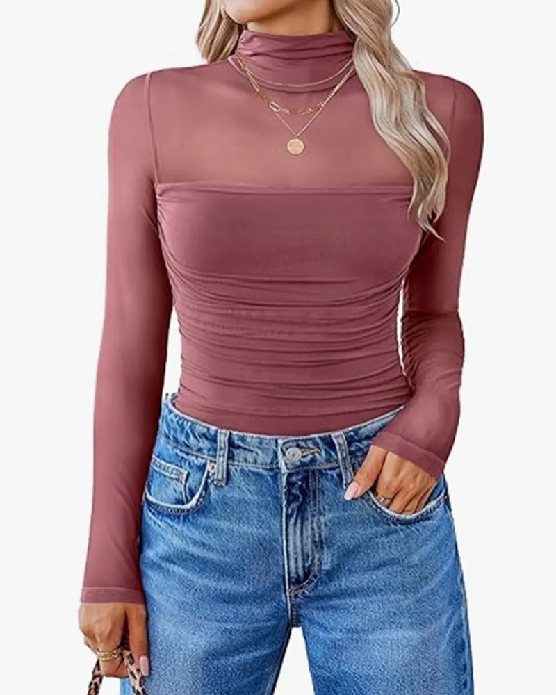 Women's High Neck Mesh Long Sleeve Shaping Bodysuit
