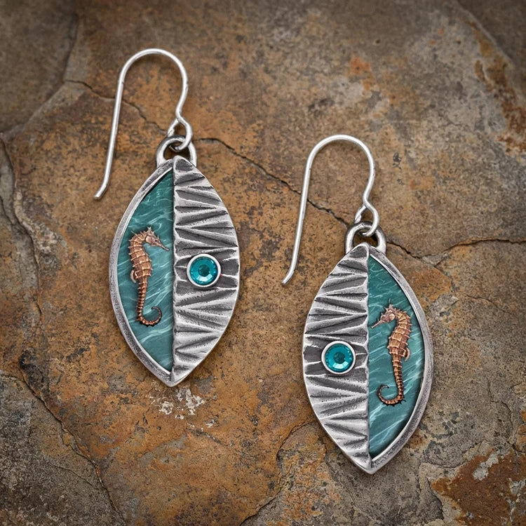 Vintage Seahorse Wave Drop Earrings