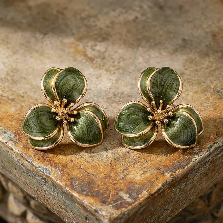 Vintage Emerald Bloom Stud Earrings
