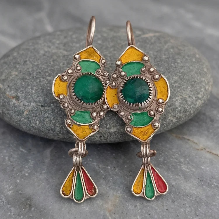 Vintage Emerald Enamel Drop Earrings