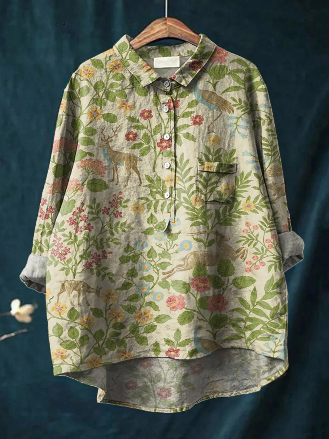 Calista | Women's Vintage Floral Animals Art Print Casual Shirt