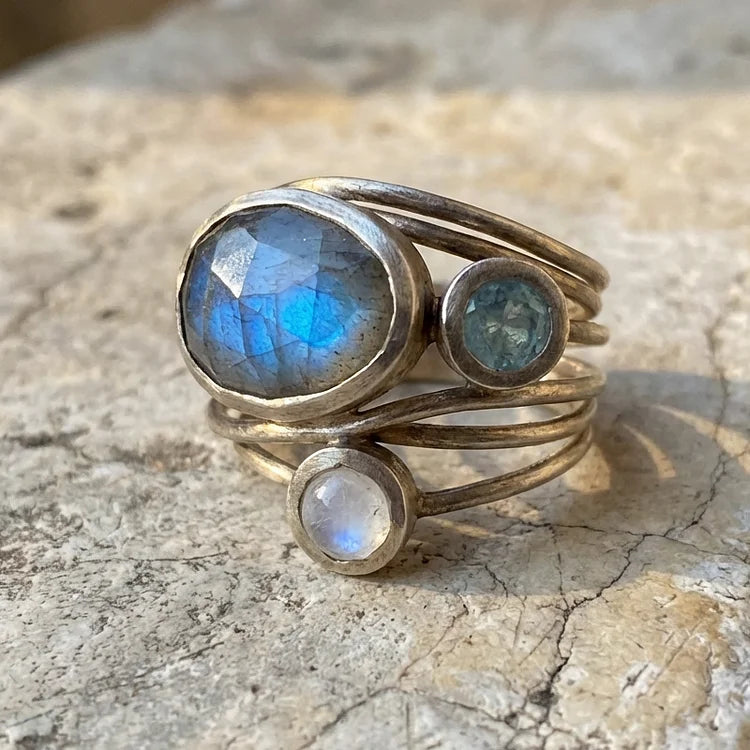 Vintage Inlaid Blue Moonstone Ring