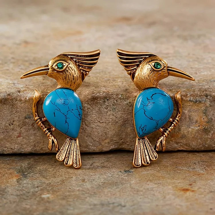 Vintage Turquoise Woodpecker Stud Earrings