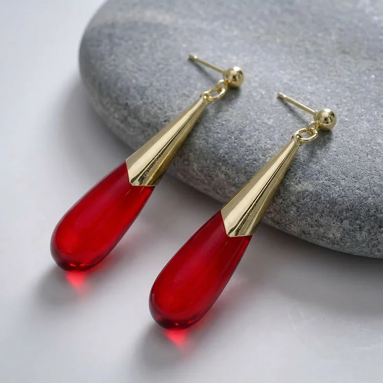 Vintage Ruby Teardrop Dangle Earrings