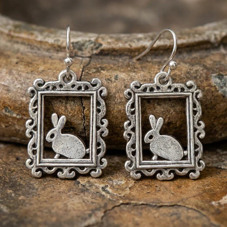 Vintage Framed Bunny Drop Earrings
