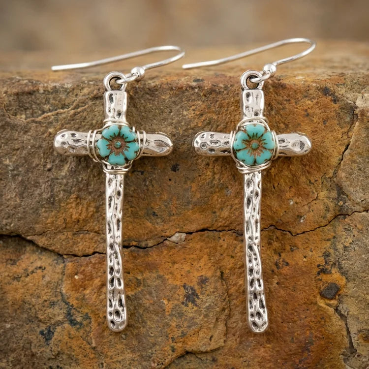Vintage Turquoise Cross Earrings