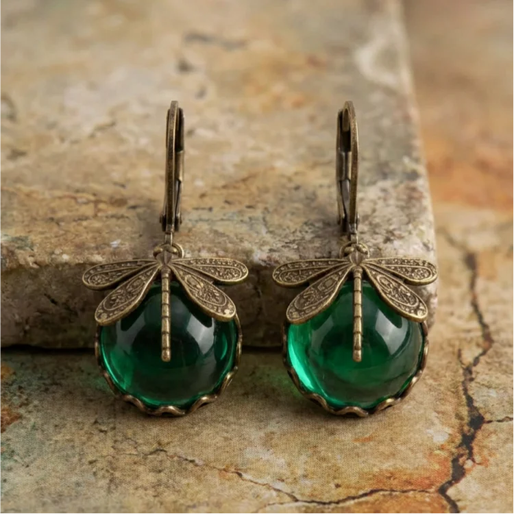 Antique Gold Dragonfly Drop Earrings