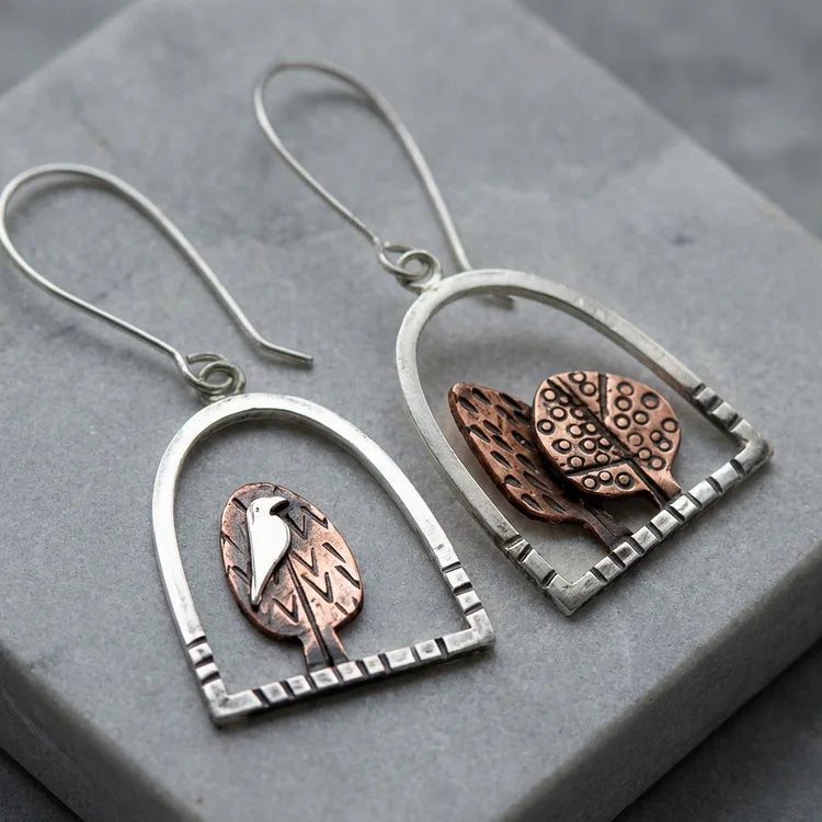 Vintage Two Tone Bird Arch Earrings
