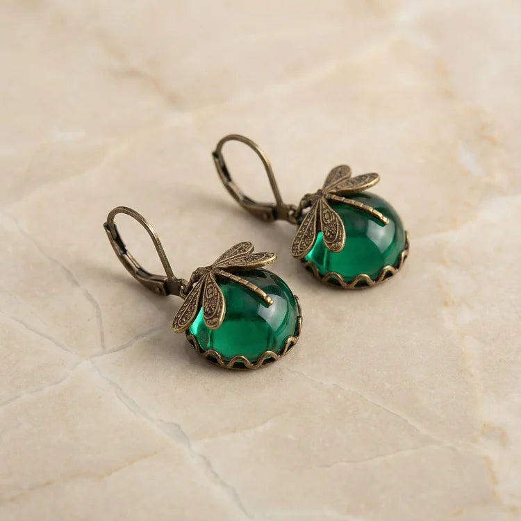Antique Gold Dragonfly Drop Earrings