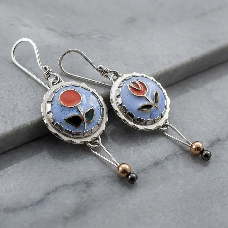 Vintage Bloom Enamel Drop Earrings
