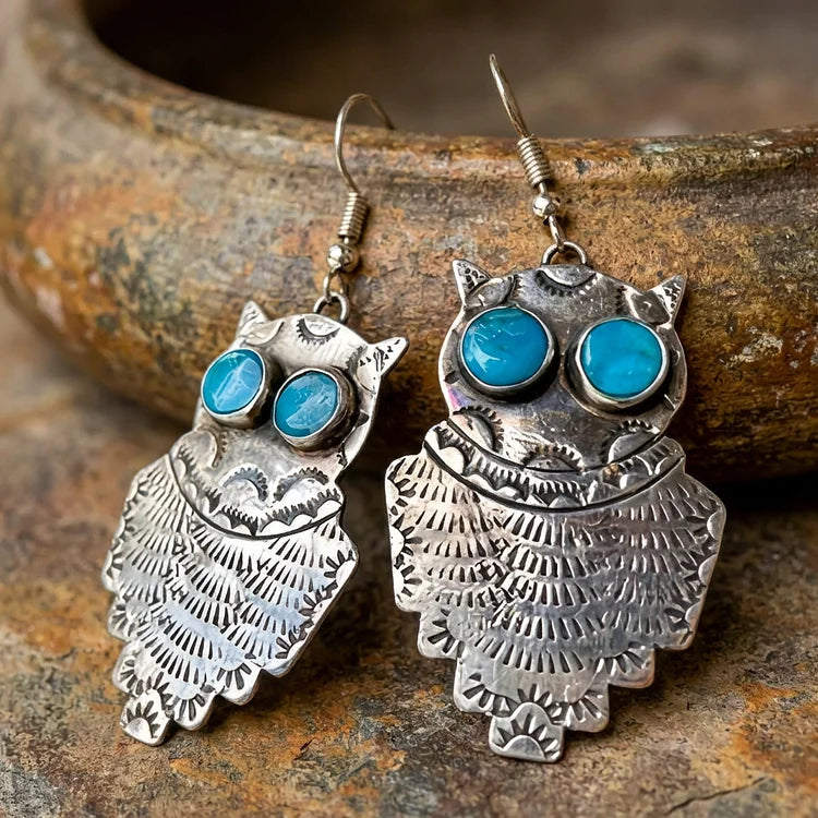 Vintage Turquoise Owl Earrings