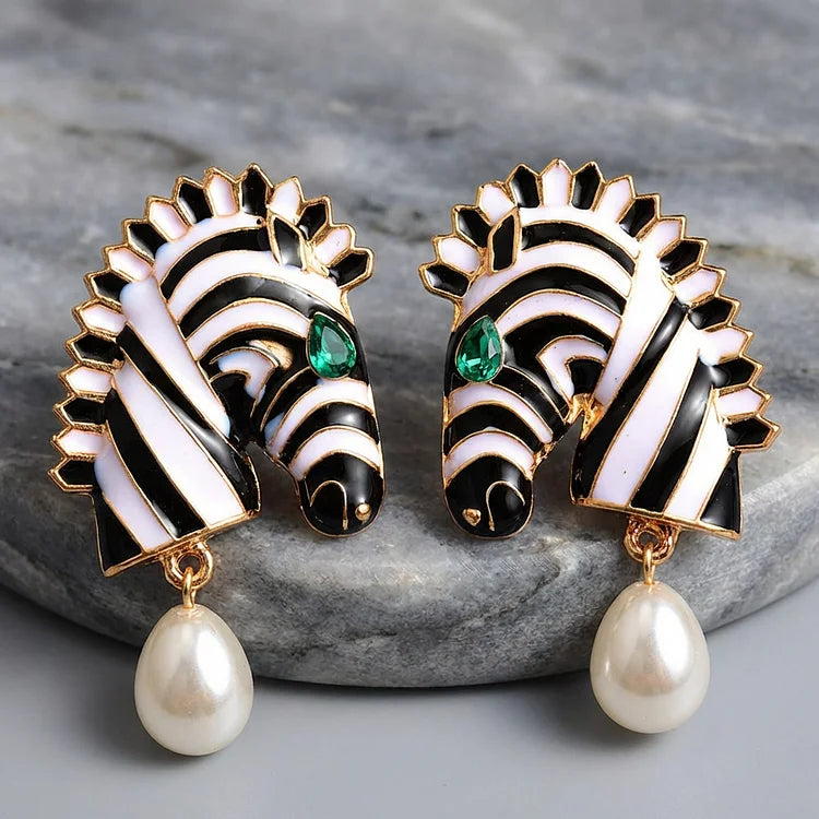 Vintage Zebra Pearl Tassel Earrings