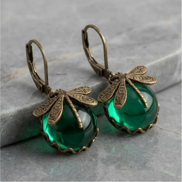 Antique Gold Dragonfly Drop Earrings
