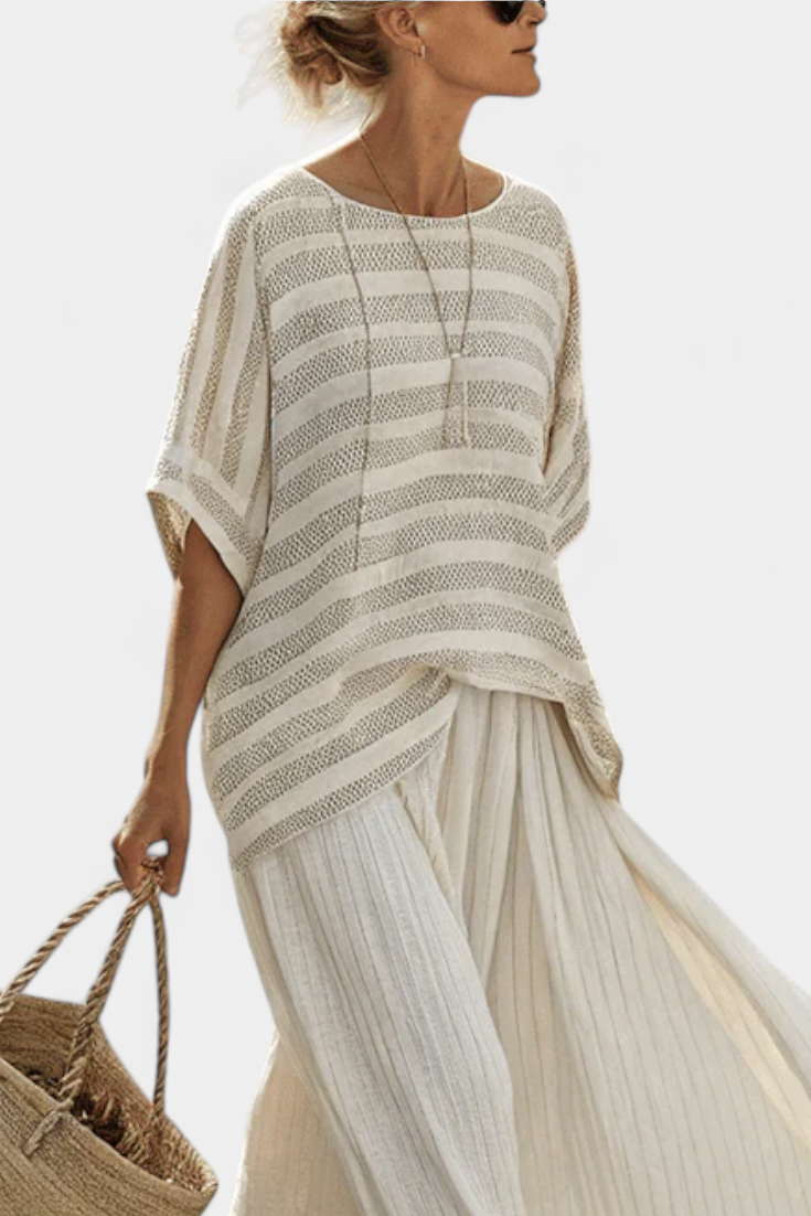 Serena | Comfortable Striped Bamboo Top & Flowing Linen Pants