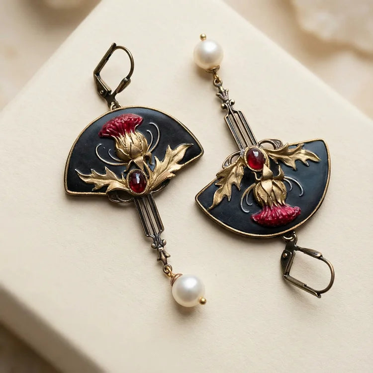 Boho Pearl & Crimson Crystal Earrings