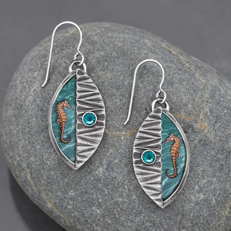Vintage Seahorse Wave Drop Earrings