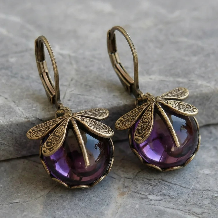 Antique Gold Dragonfly Drop Earrings
