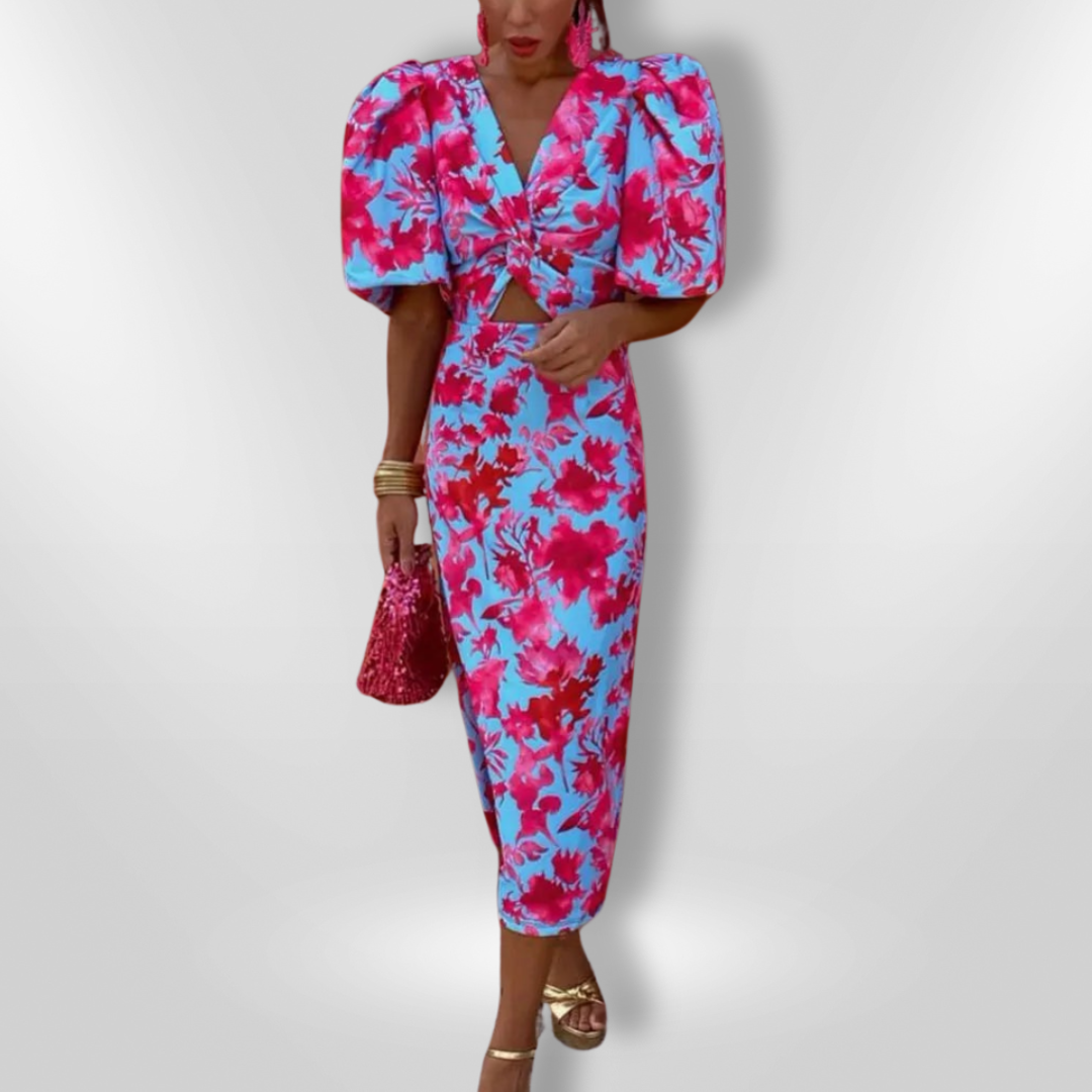Arielle - Colourful Dress with Pleated Sleeves