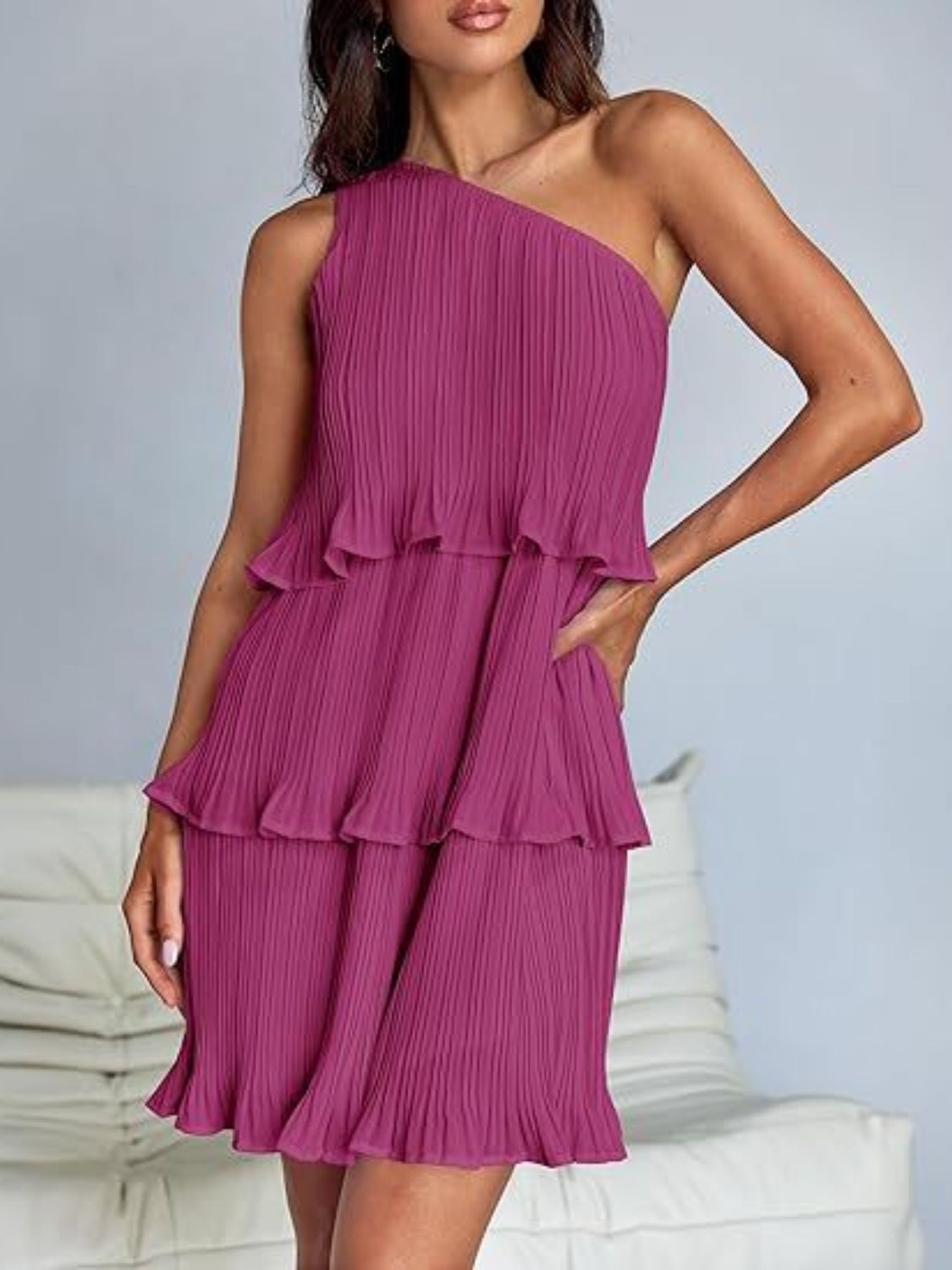 Aurora - Layered One-Shoulder Mini Dress
