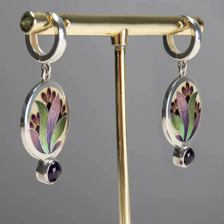 Boho Violet Crystal Silver Earrings