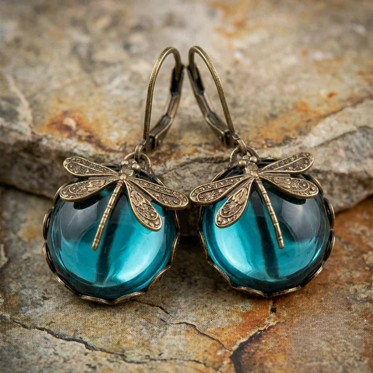 Antique Gold Dragonfly Drop Earrings