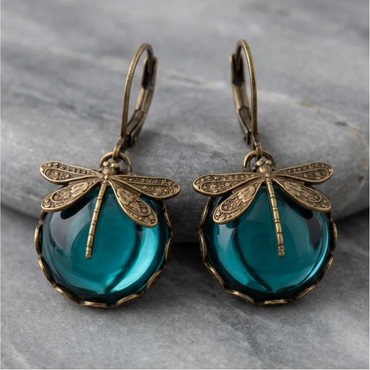 Antique Gold Dragonfly Drop Earrings