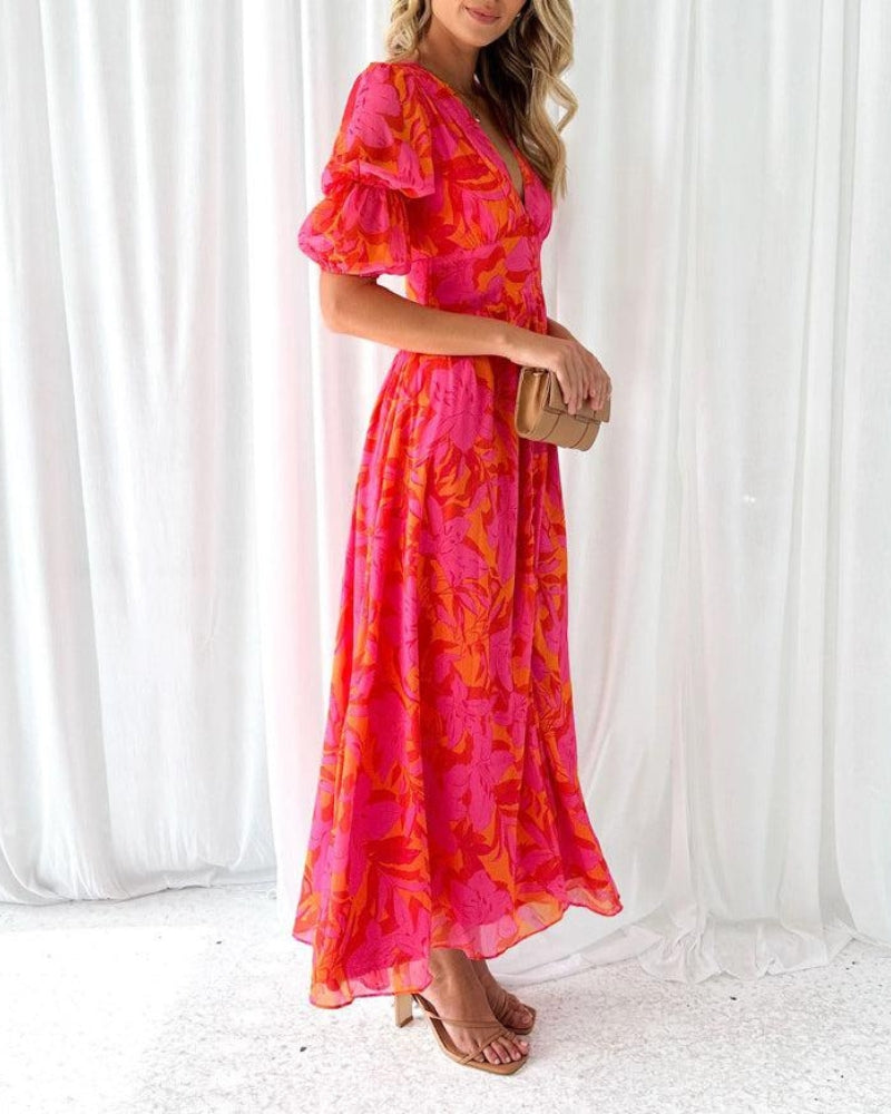 Brittany™ - Elegant Maxi Dress in Red Pink
