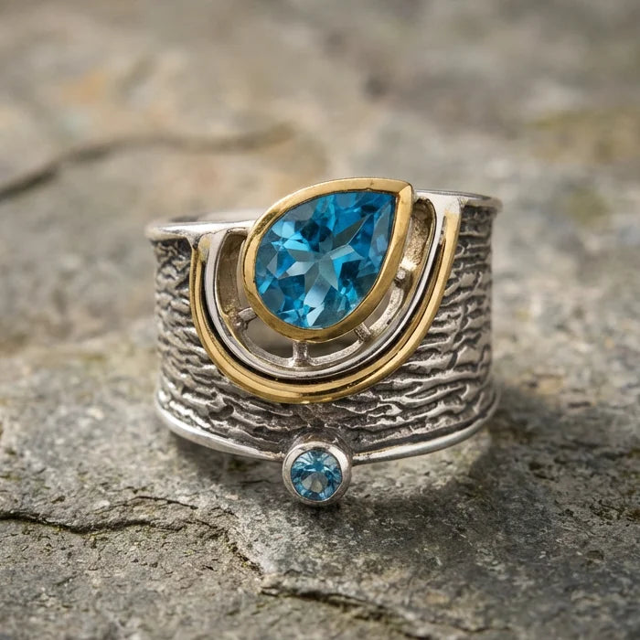 Vintage Blue Crystal Drop Ring