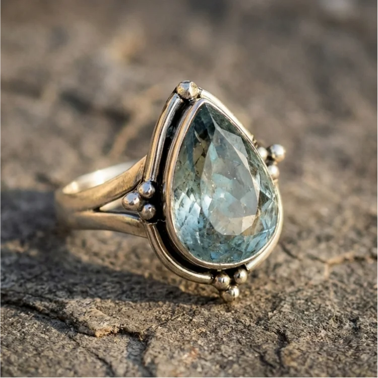 Aquamarine Teardrop Ring