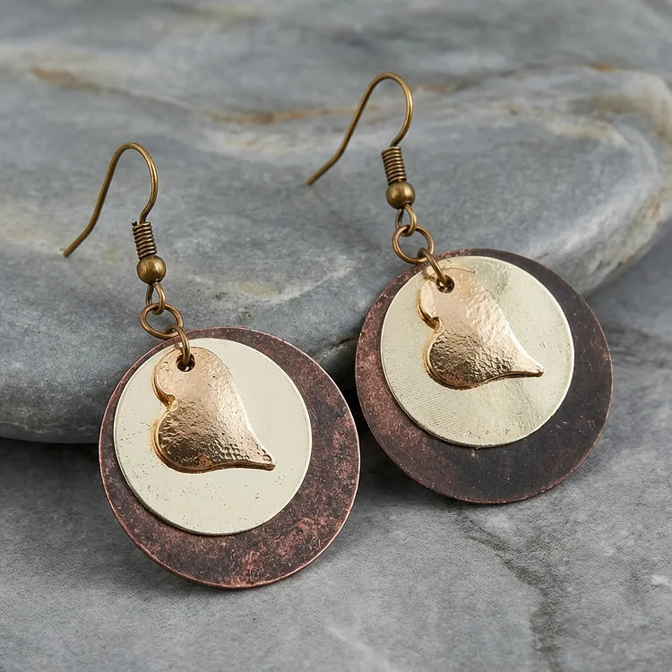 Vintage Layered Heart Drop Earrings