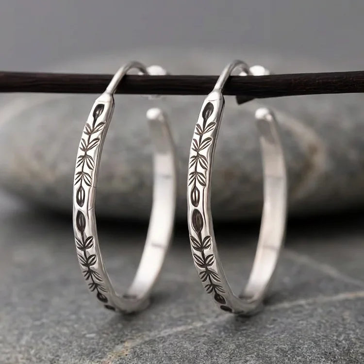 Vintage Engraved Floral Hoop Earrings